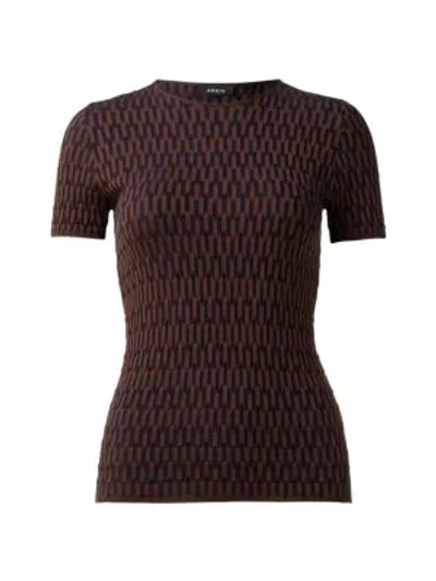 Shop Akris Graphic Silk & Wool Knit Short-sleeve Top In Chestnut Navy
