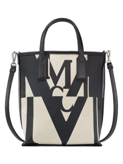 Shop Mcm Glitch Logo Canvas Tote In Black