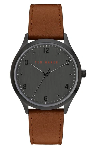 Shop Ted Baker Manhatt Leather Strap Watch, 40mm In Brown/ Gunmetal