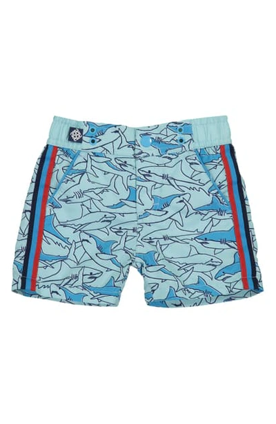 Shop Andy & Evan Shark Print Swim Shorts In Light Blue