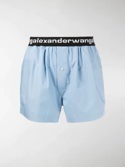 Shop Alexander Wang T Logo Elastic Boxer-style Shorts In Blue