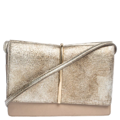 Pre-owned Nina Ricci Metallic Gold/beige Leather And Suede Arc Shoulder Bag