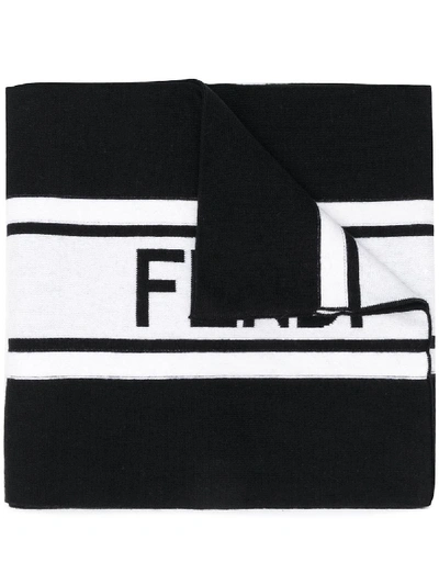 Shop Fendi Contrast Striped Logo Scarf In Black