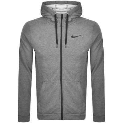 Shop Nike Training Full Zip Dri Fit Logo Hoodie Grey
