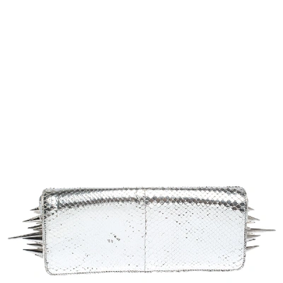 Pre-owned Christian Louboutin Metallic Silver Snakeskin Effect Leather Marquise Spiked Clutch