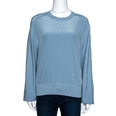 Pre-owned Chloé Powder Blue Purl Knit Wool And Silk Sweatshirt L
