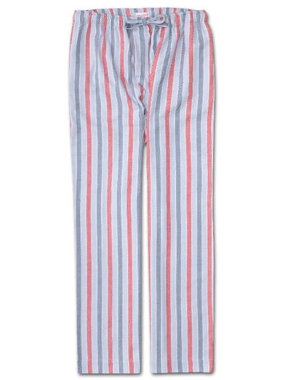 Shop Derek Rose Men's Lounge Trousers Kelburn 11 Brushed Cotton Stripe Blue