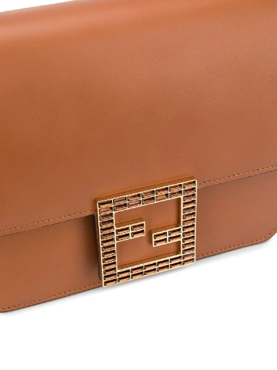 Shop Fendi Fab Leather Crossbody Bag In Brown