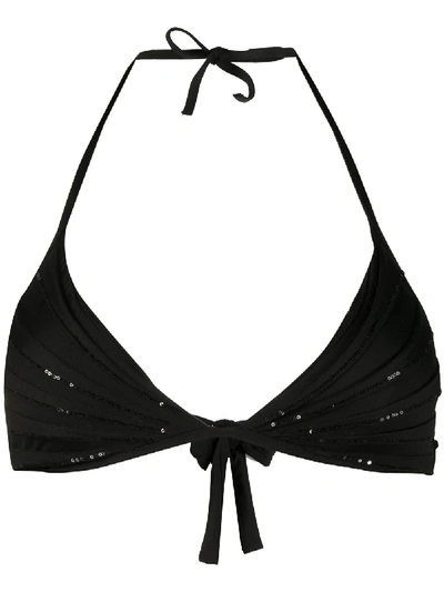 Shop La Perla Conchiglia Sequin Bikini Top In Black