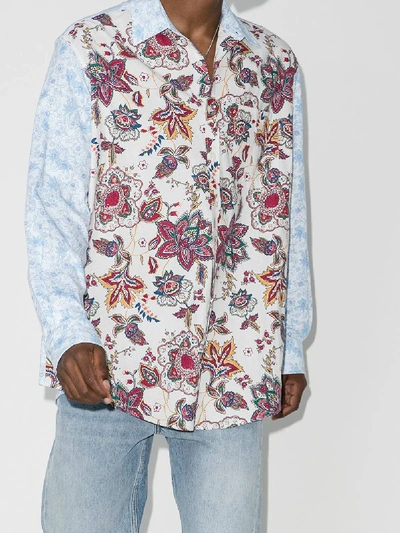 Shop Marine Serre Floral Recycled Cotton Shirt In Blue
