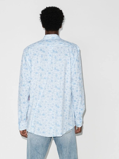 Shop Marine Serre Floral Recycled Cotton Shirt In Blue