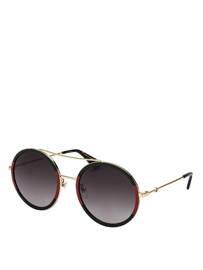 Shop Gucci Round Two-tone Web Sunglasses In Multicolour