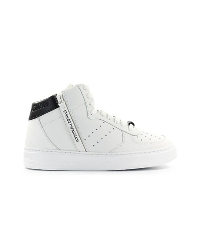 Shop Emporio Armani White Black High Sneaker In Bianco (white)