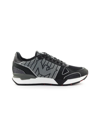 Shop Emporio Armani Black Nubuk Mesh Sneaker In Nero (black)