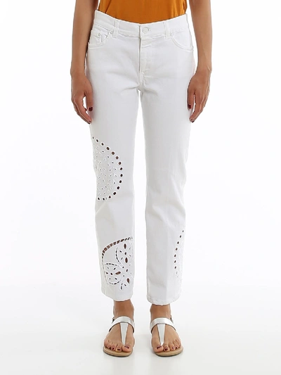 Shop Dondup Paige Custom White Embroidered Jeans
