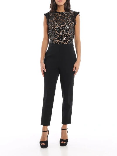 Shop Michael Kors Black Lace Trimmed Jumpsuit