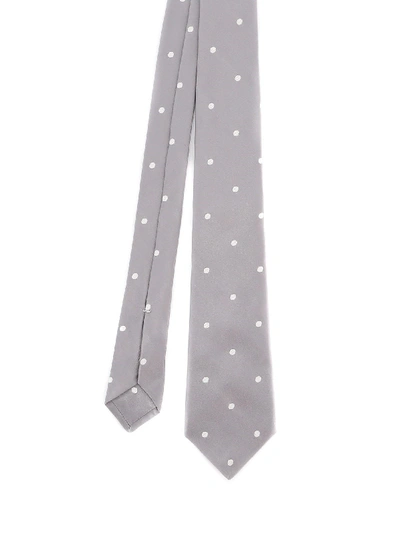Shop Kiton Polka Dot Patterned Silk Grey Tie
