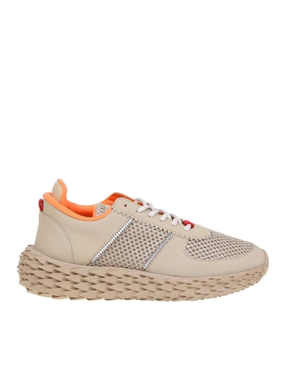 Shop Giuseppe Zanotti Urchin Rubberised Leather And Fabric Sneakers In Beige