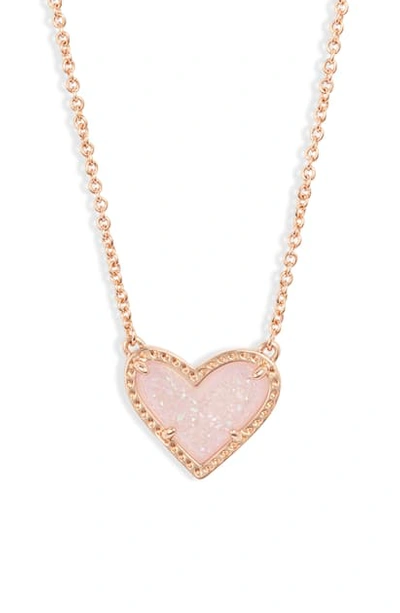 Shop Kendra Scott Ari Heart Pendant Necklace In Rose Gold/ Pink Drusy