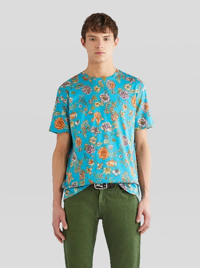 Shop Etro Floral Print Cotton T-shirt In Light Blue