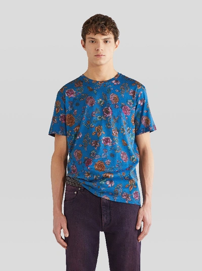 Shop Etro Floral Print Cotton T-shirt In Electric Blue