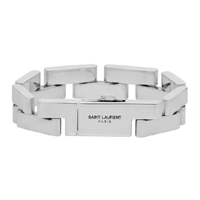 Shop Saint Laurent Silver Textured Link Bracelet In 8142 Silver