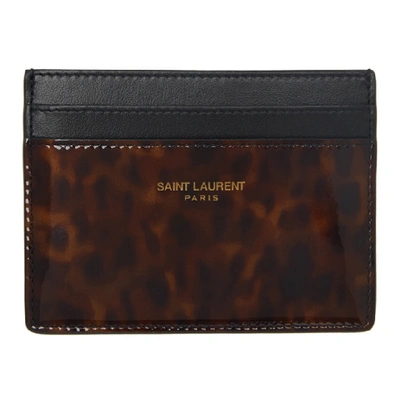 Shop Saint Laurent Tortoiseshell Patent Card Holder In 2568 Tortbr