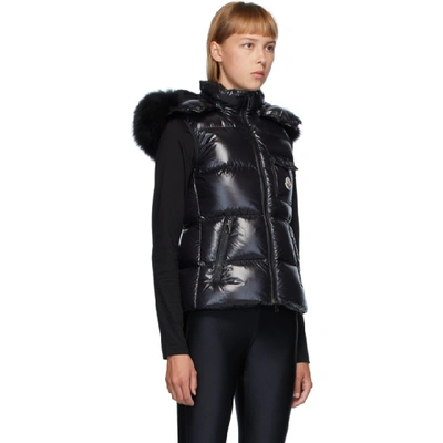 Shop Moncler Black Down & Fur Balabio Vest In Black Trim: 100% Blue Frost Fox. Fill: 90% Goose Down, 10% Feather.