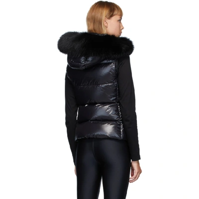 Shop Moncler Black Down & Fur Balabio Vest In Black Trim: 100% Blue Frost Fox. Fill: 90% Goose Down, 10% Feather.