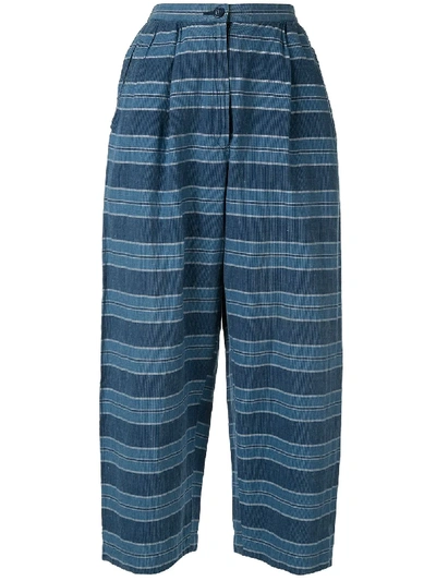 Pre-owned Issey Miyake Cropped Striped Trousers In Blue