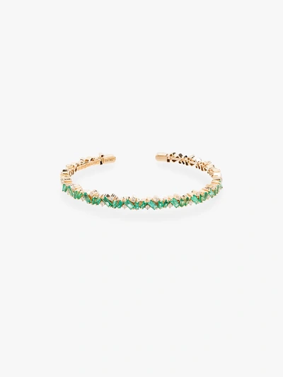 Shop Suzanne Kalan 18k Yellow Gold Frenzy Emerald And Diamond Bracelet In Yellow Gold/green