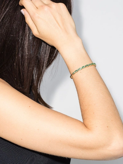 Suzanne Kalan 18k Yellow Gold Fireworks Emerald Baguette & Diamond Frenzy Cuff Bangle Bracelet In Yellow Gold/green