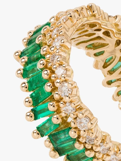 Suzanne Kalan 18k Yellow Gold Fireworks Short Stack Emerald And Diamond Ring In Green