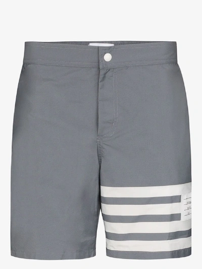 Shop Thom Browne 4-bar Stripe Swim Shorts In Grey