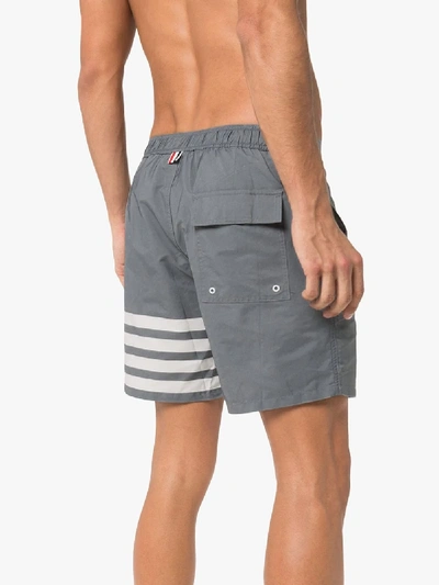 Shop Thom Browne 4-bar Stripe Swim Shorts In Grey