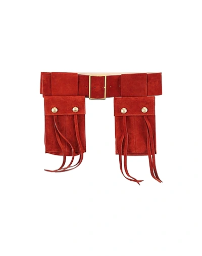 Shop Balmain Woman Belt Rust Size 8 Cowhide In Red