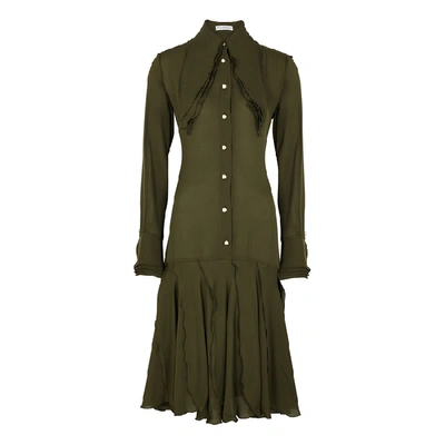 Shop Jw Anderson Green Layered Silk Midi Dress In Khaki