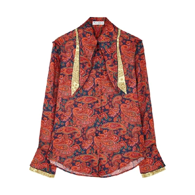 Shop Jw Anderson Paisley-print Satin-twill Blouse In Red