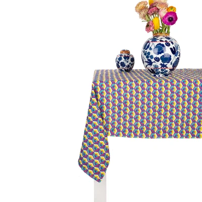 Shop La Doublej Tablecloth (180x350) In Cubi Giallo/fucsia
