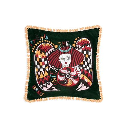 Shop La Doublej Velvet Embroidered Cushion In Artemis