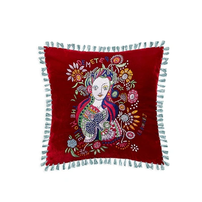 Shop La Doublej Velvet Embroidered Cushion In Demeter