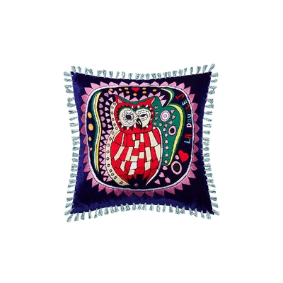 Shop La Doublej Velvet Embroidered Cushion In Baby Athena