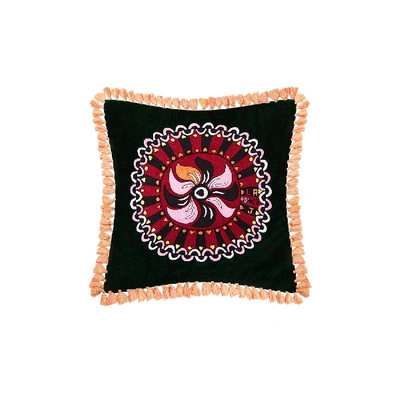 Shop La Doublej Velvet Embroidered Cushion In Baby Artemis