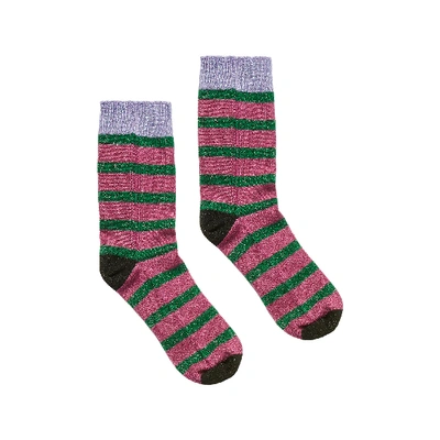 Shop La Doublej Striped Socks In Lilla/verde/fuxia