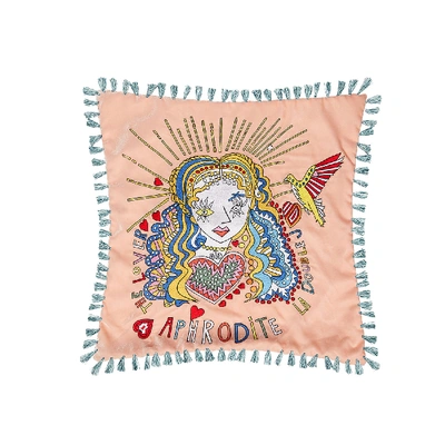 Shop La Doublej Velvet Embroidered Cushion In Aphrodite