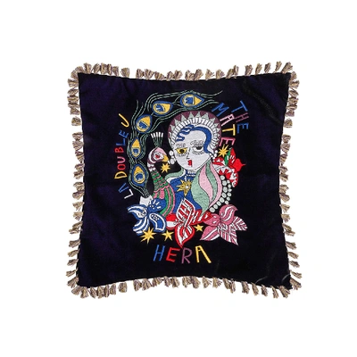 Shop La Doublej Velvet Embroidered Cushion In Hera