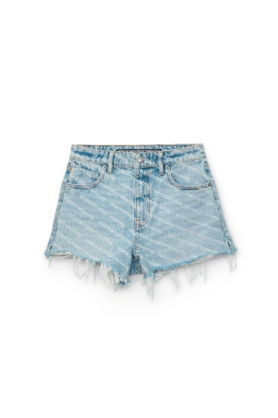 Alexander Wang High-rise Logo Cotton Denim Shorts In Pebble Bleach