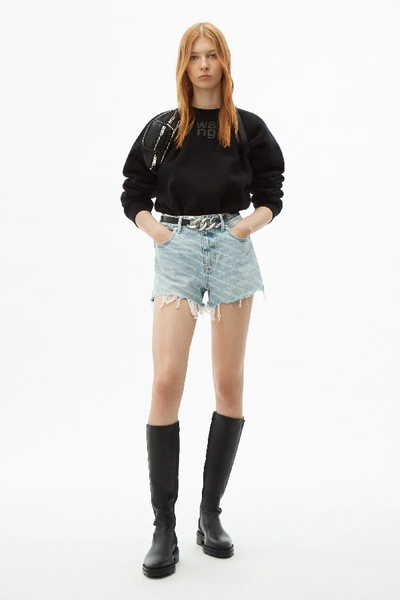 Alexander Wang High-rise Logo Cotton Denim Shorts In Pebble Bleach