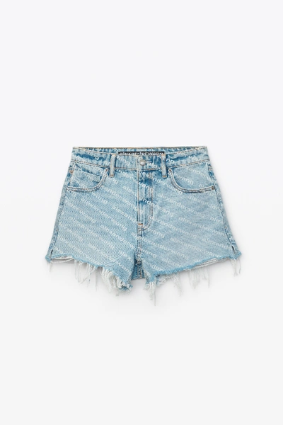 Alexander Wang High-rise Logo Cotton Denim Shorts In Pebble Bleach