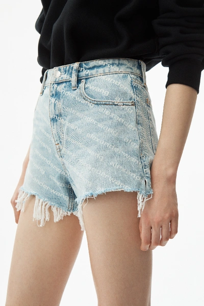 Alexander Wang High-rise Logo Cotton Denim Shorts In Pebble Bleach